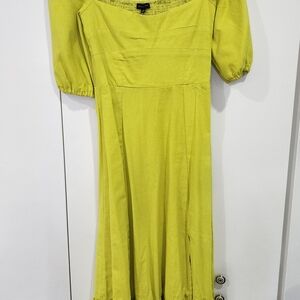 Elegant Lime Green Puff Sleeve Dress